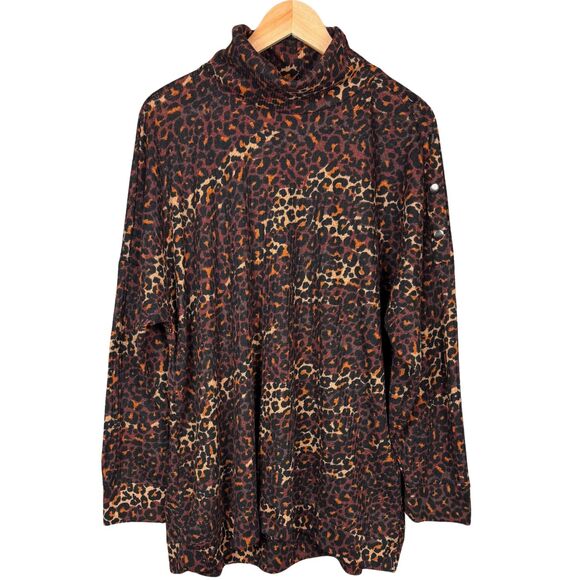 French Laundry Womens‎ Sweater Turtleneck Leopard Buttons Knit 3X Casual Classic - Picture 1 of 8